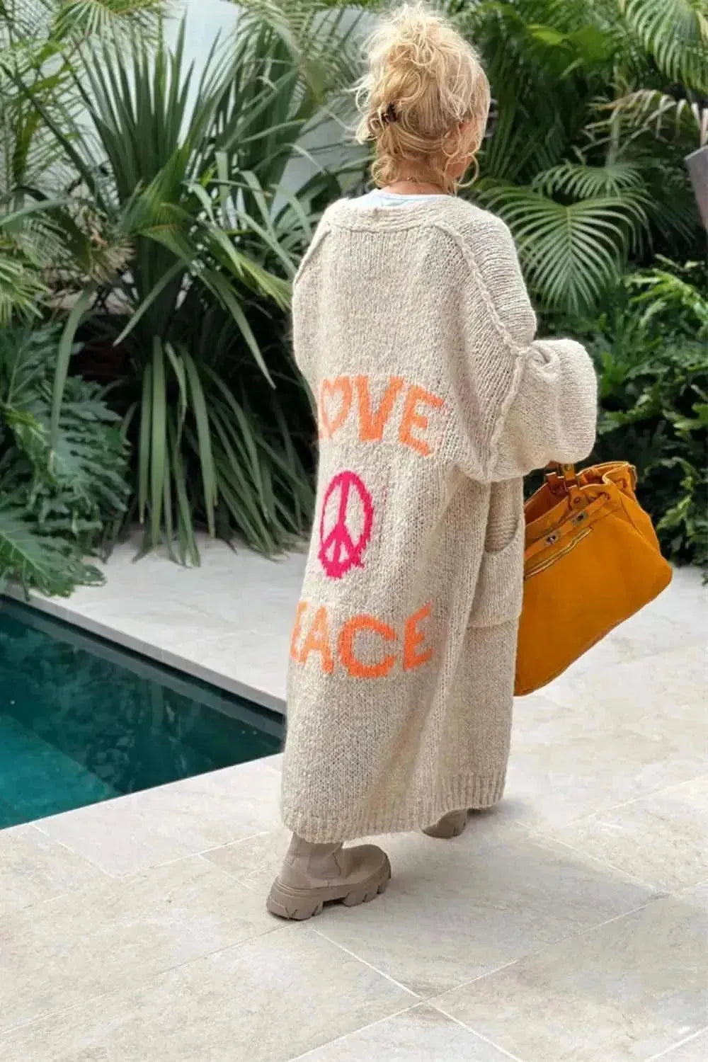 Letter Dropped Shoulder Long Sleeve Cardigan - Bad Moms Club