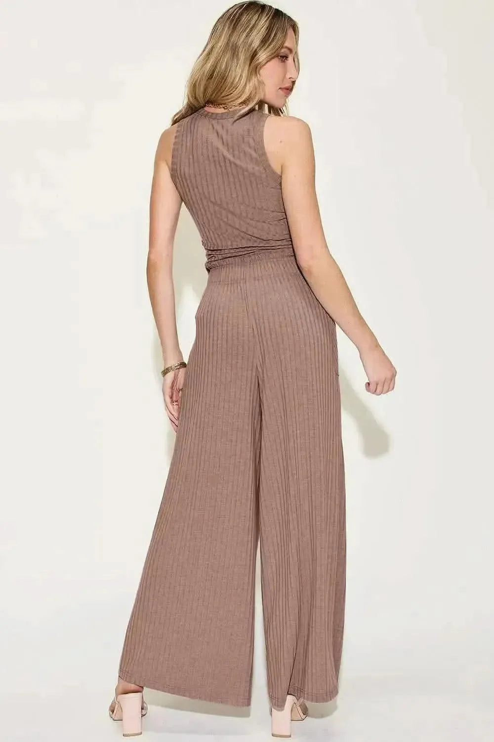 Basic Bae Full Size Ribbed Tank and Wide Leg Pants Set - Bad Moms Club