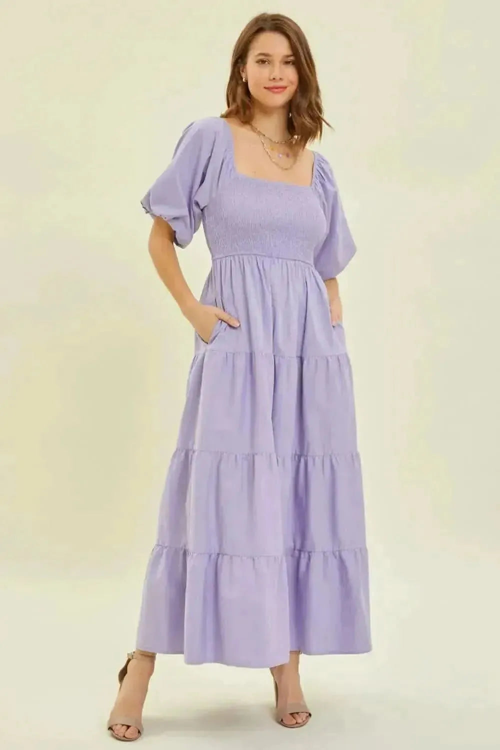 HEYSON Puff Sleeve Tiered Ruffled Poplin Dress - Bad Moms Club