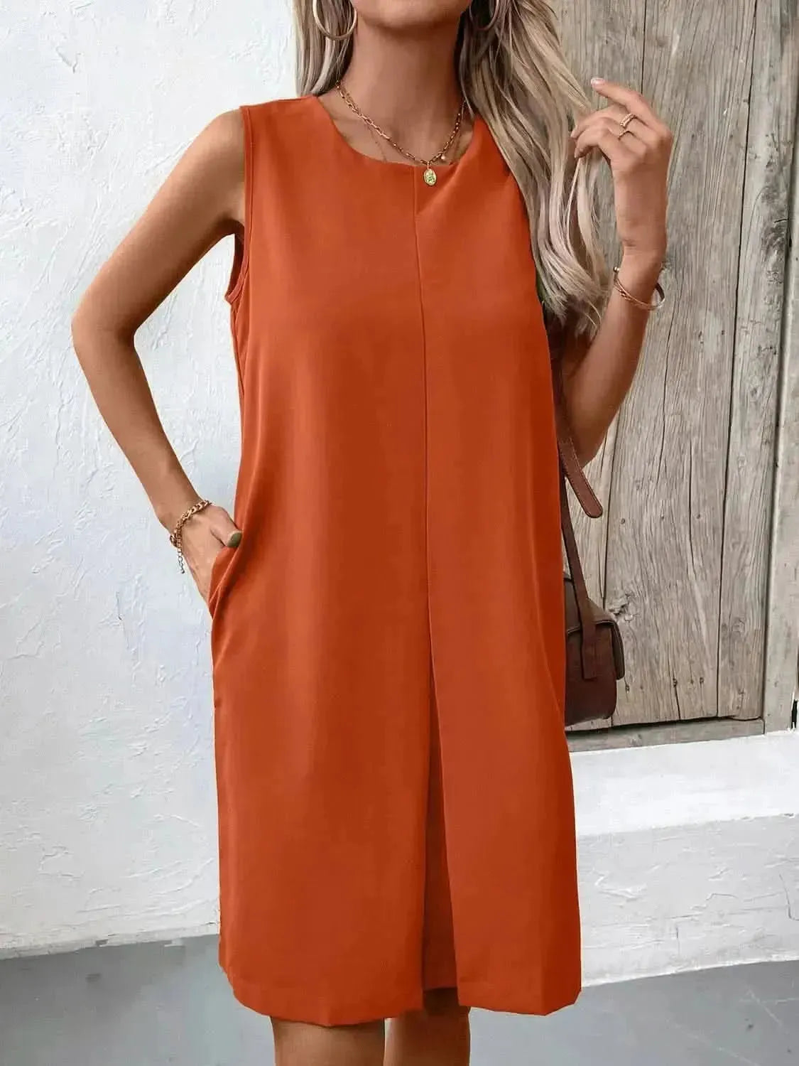 Ivy Lane Pocketed Round Neck Sleeveless Mini Dress - Bad Moms Club