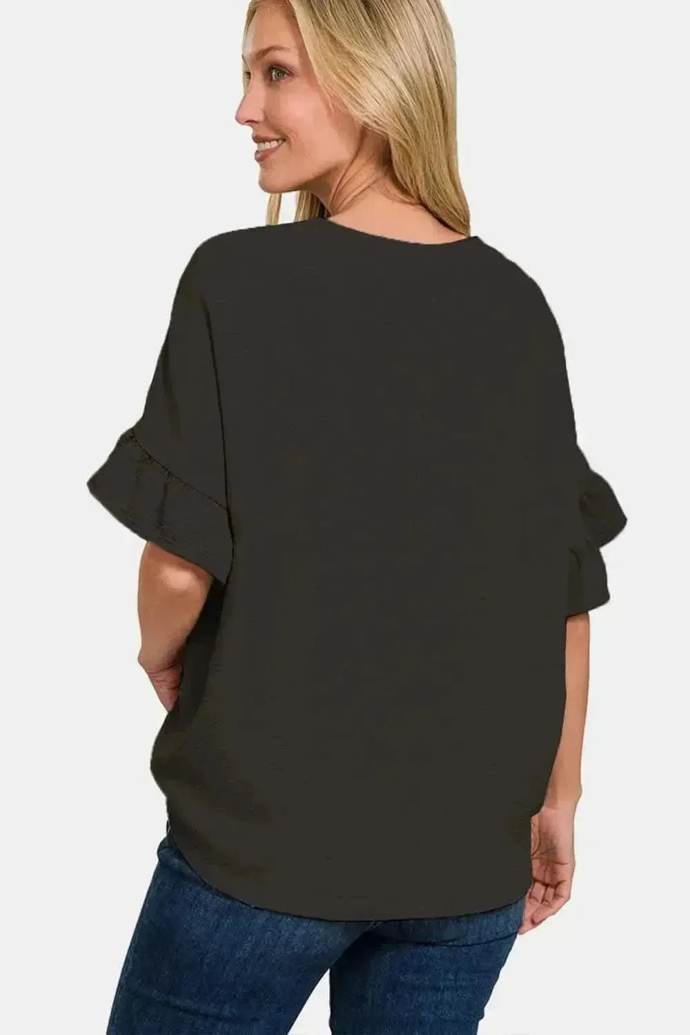 Zenana V-Neck Flutter Sleeve Top - Bad Moms Club