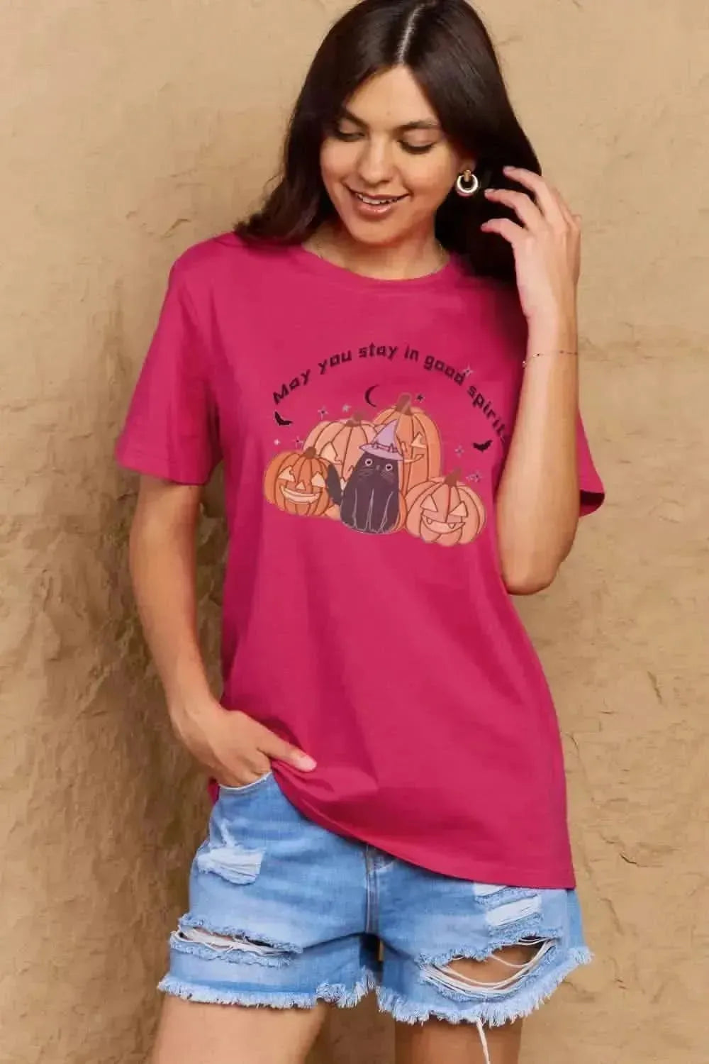 Simply Love Full Size MAY YOU STAY IN GOOD SPIRITS Graphic Cotton T-Shirt - Bad Moms Club