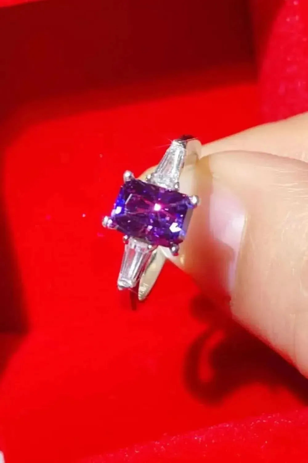1 Carat Moissanite Platinum-Plated Rectangle Ring in Purple - Bad Moms Club