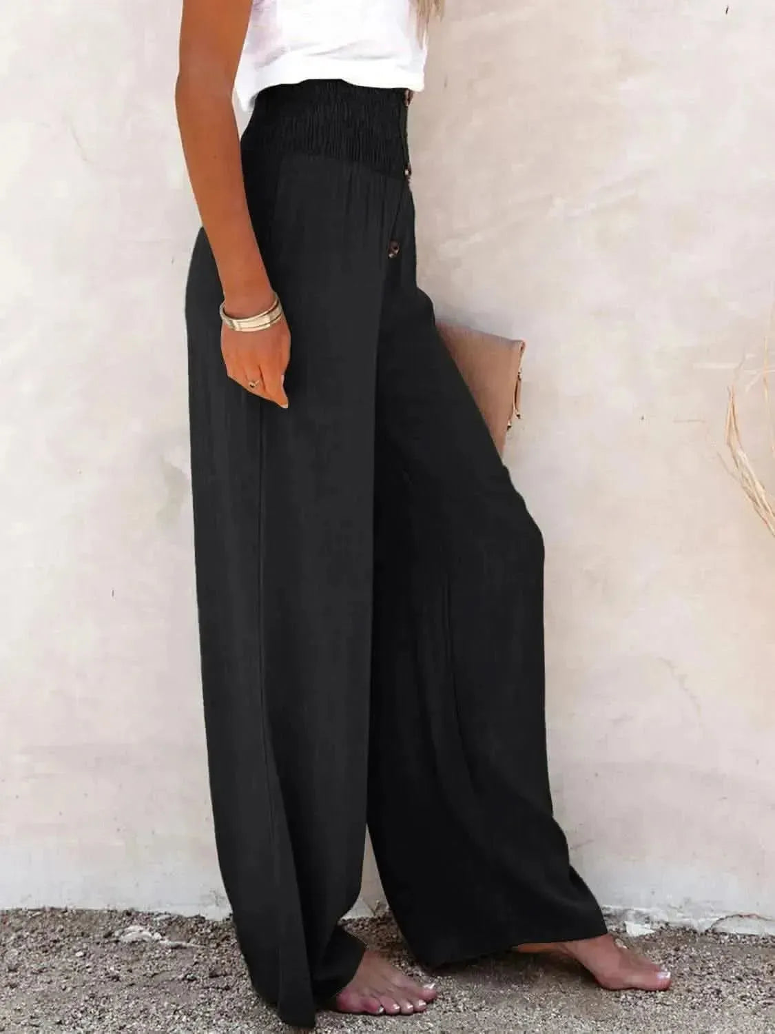 Full Size Decorative Button High Waist Pants - Bad Moms Club