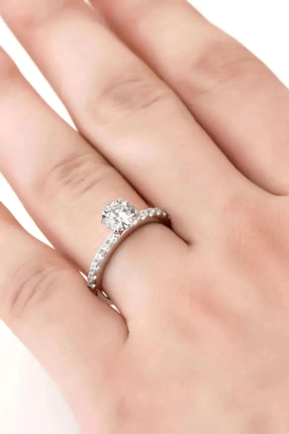 Moissanite Platinum-Plated Side Stone Ring - Bad Moms Club