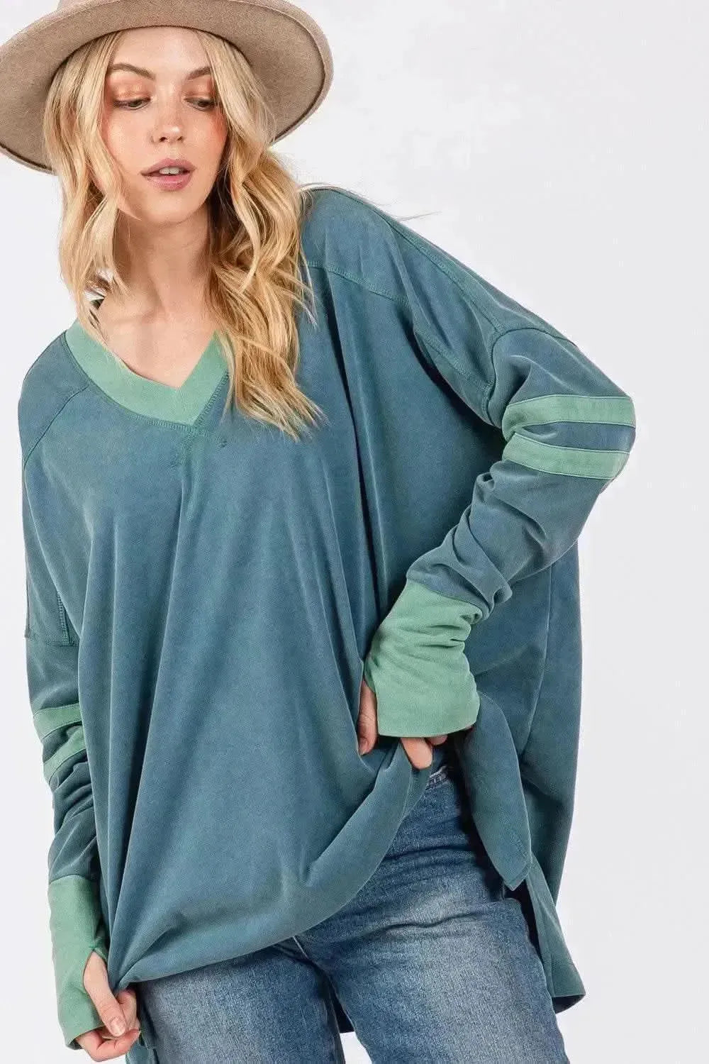 SAGE + FIG Mineral Wash Side Slit Contrast Top - Bad Moms Club