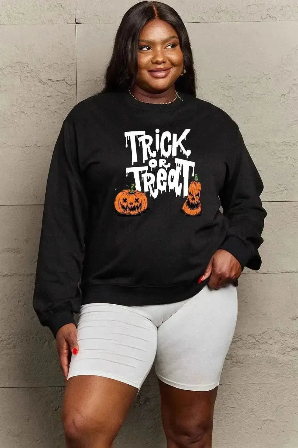 Simply Love Full Size TRICK OR TREAT Graphic Sweatshirt - Bad Moms Club