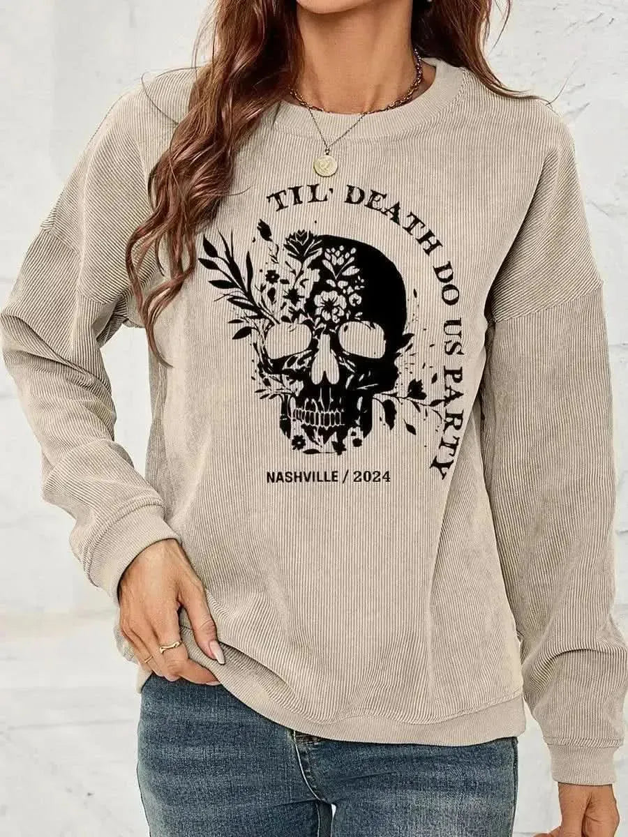 Skull Graphic Dropped Shoulder Sweatshirt - Bad Moms Club