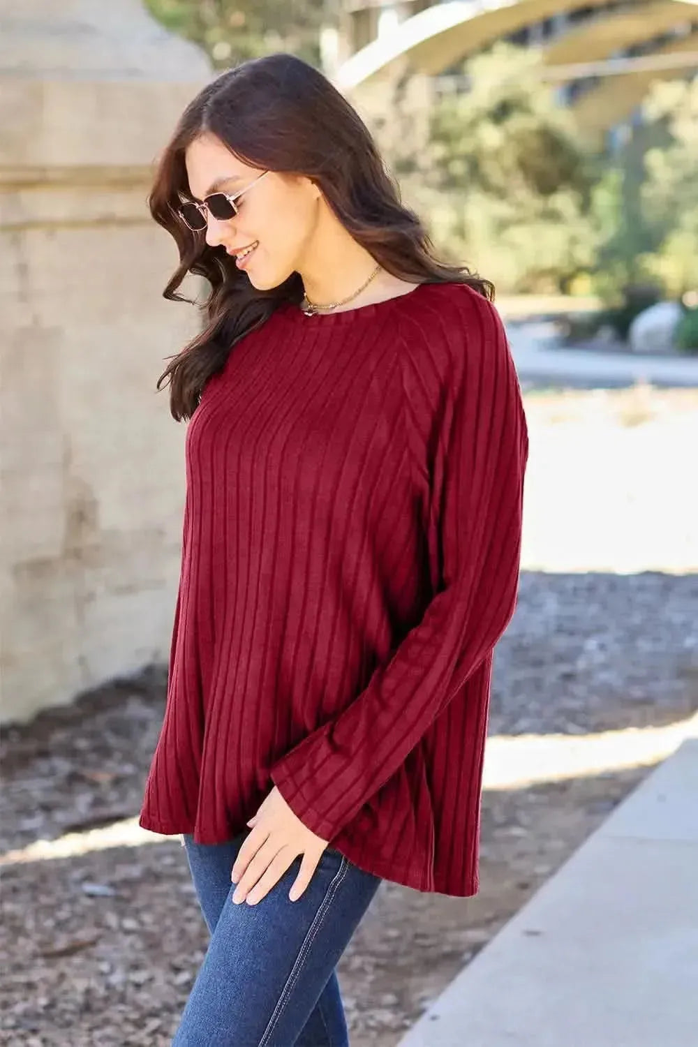 Basic Bae Full Size Ribbed Round Neck Long Sleeve Knit Top - Bad Moms Club