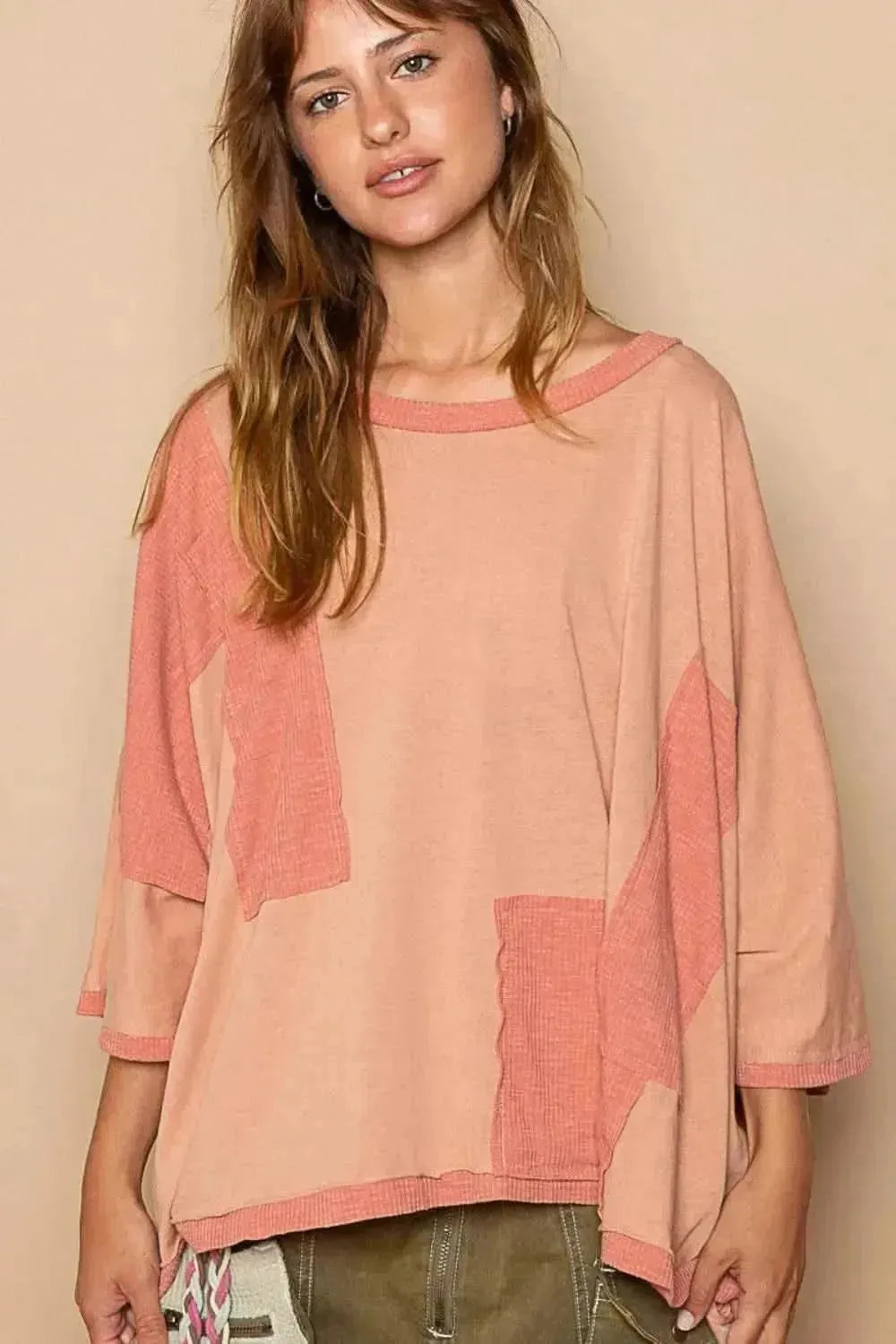 POL Frayed Edge Patchwork Oversized T-Shirt - Bad Moms Club