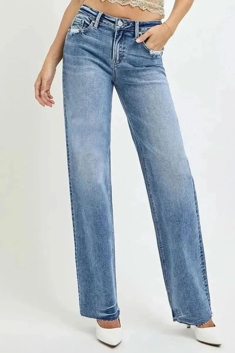 RISEN Full Size High Rise Straight Leg Jeans with Pockets - Bad Moms Club
