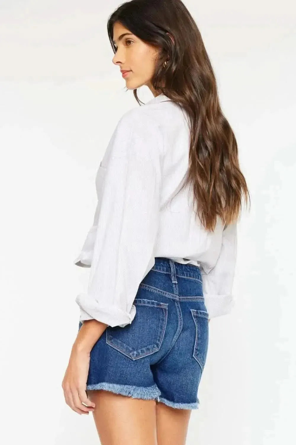 Kancan High Rise Frayed Hem Denim Shorts - Bad Moms Club