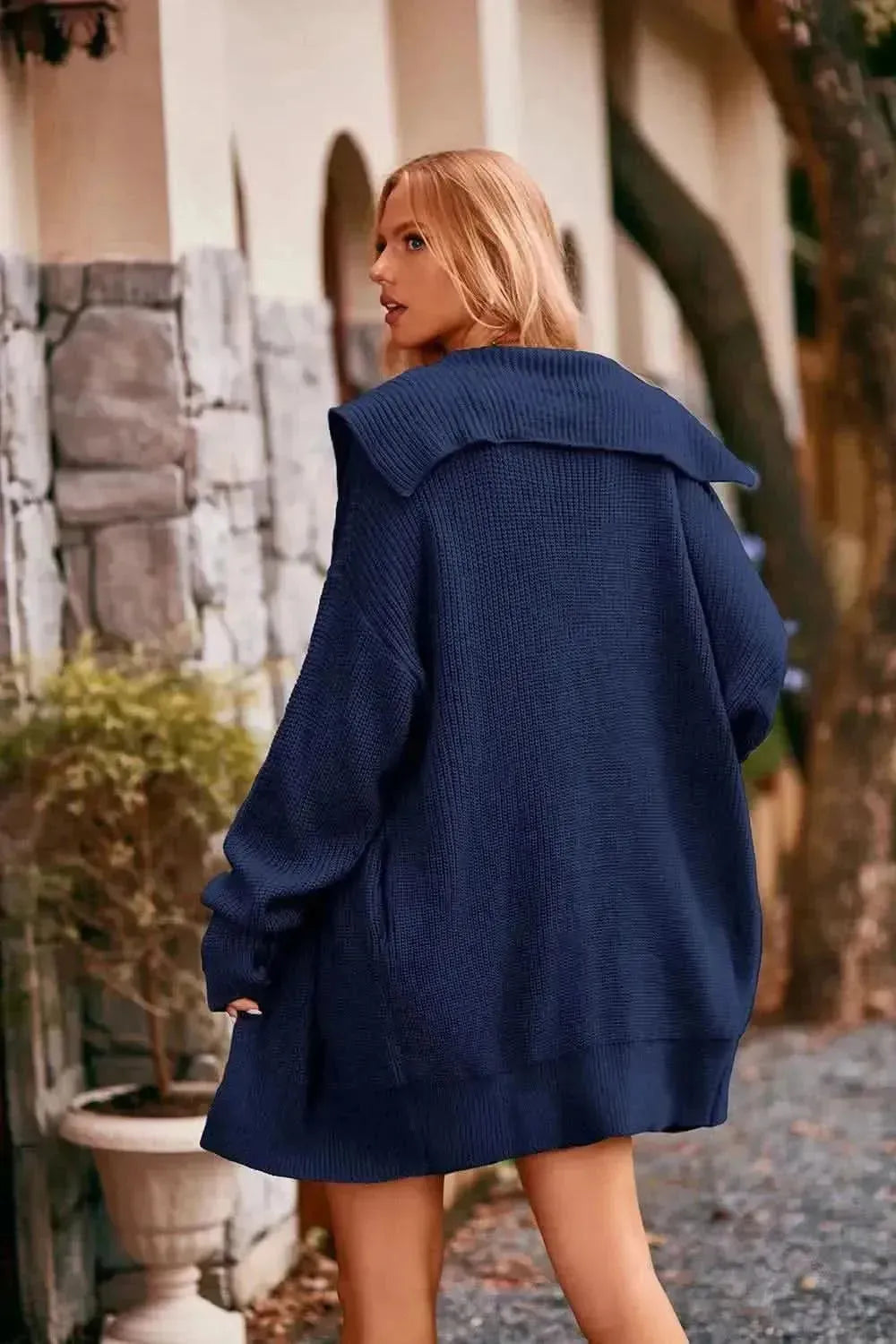 Collared Neck Button-Up Cardigan with Pockets - Bad Moms Club