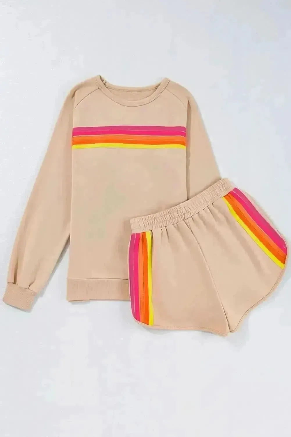 Full Size Contrast Striped Round Neck Top and Shorts Set - Bad Moms Club