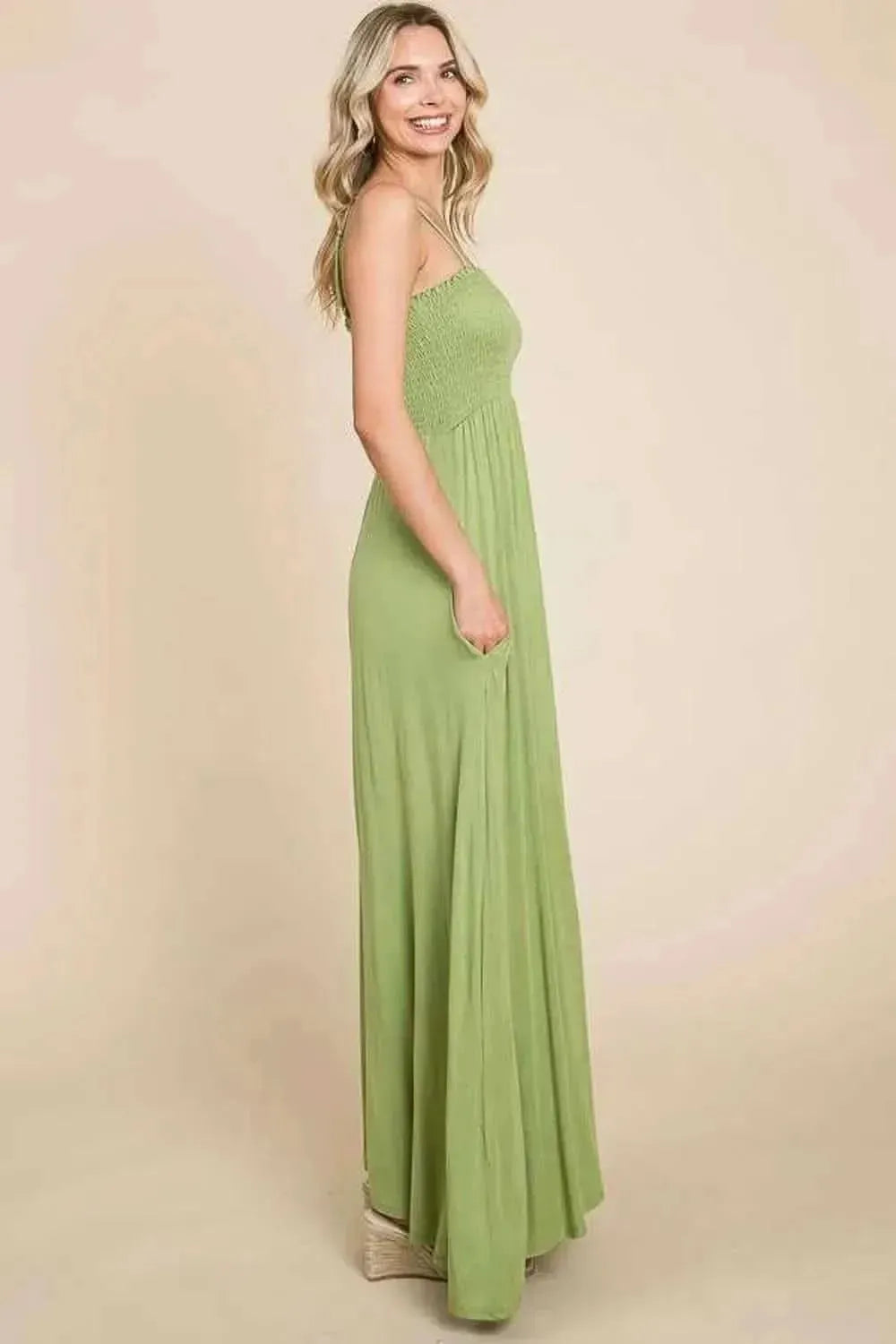 Culture Code Full Size Smocked Cami Maxi Dress with Pockets - Bad Moms Club
