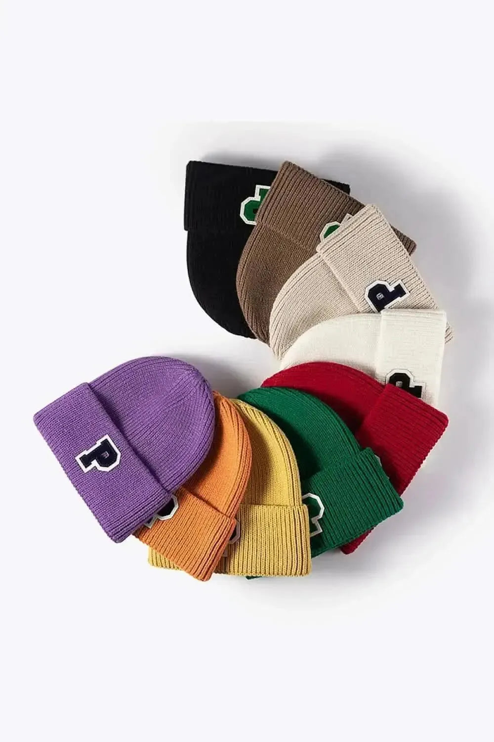 Letter Patch Cuffed Knit Beanie - Bad Moms Club