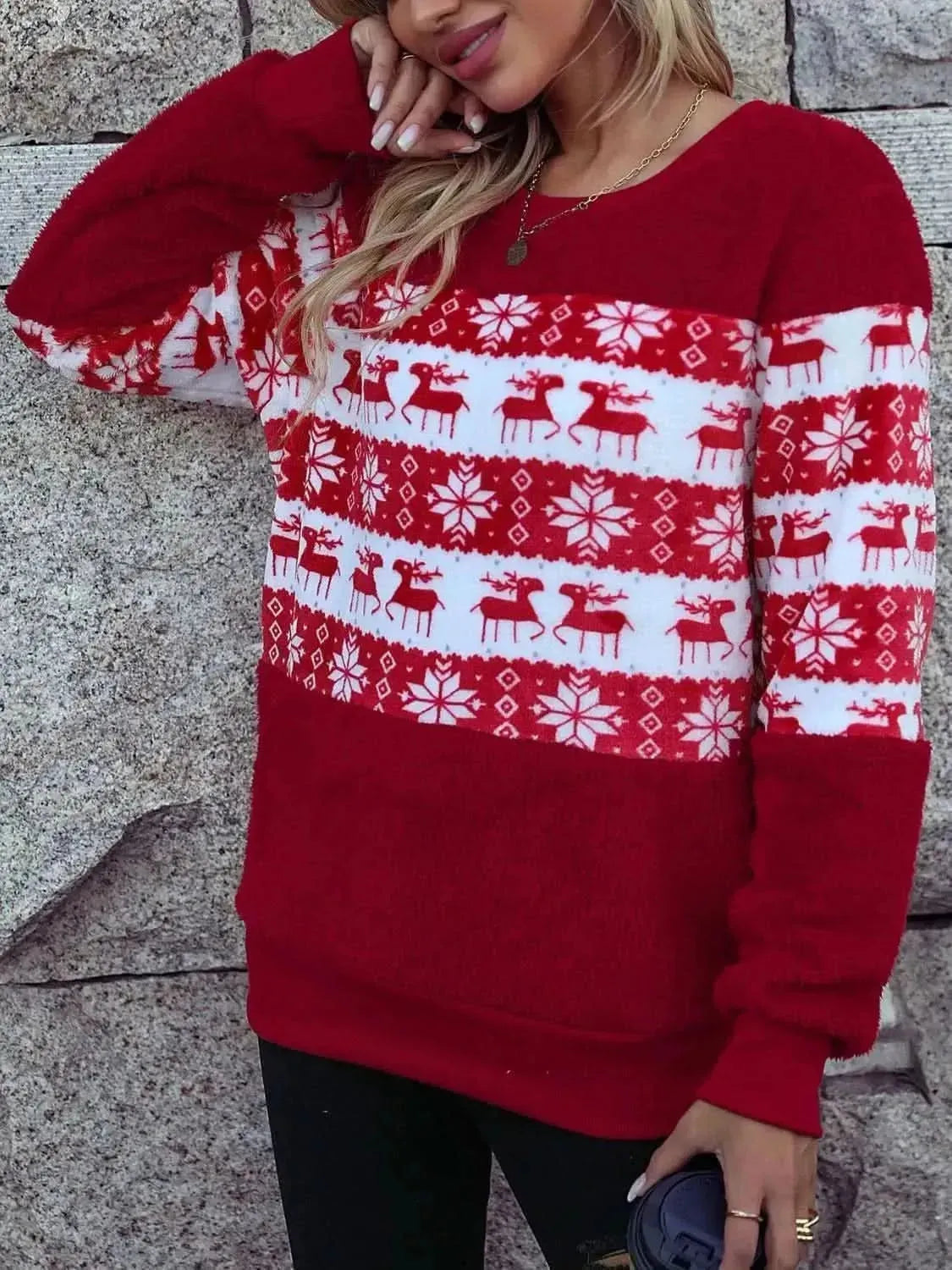 Christmas Element Round Neck Long Sleeve Sweatshirt - Bad Moms Club