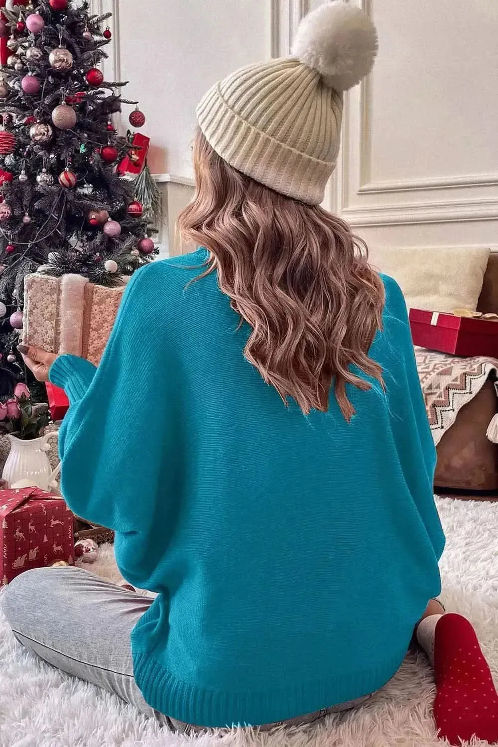Double Take Full Size Merry Christmas Turtleneck Long Sleeve Sweater - Bad Moms Club