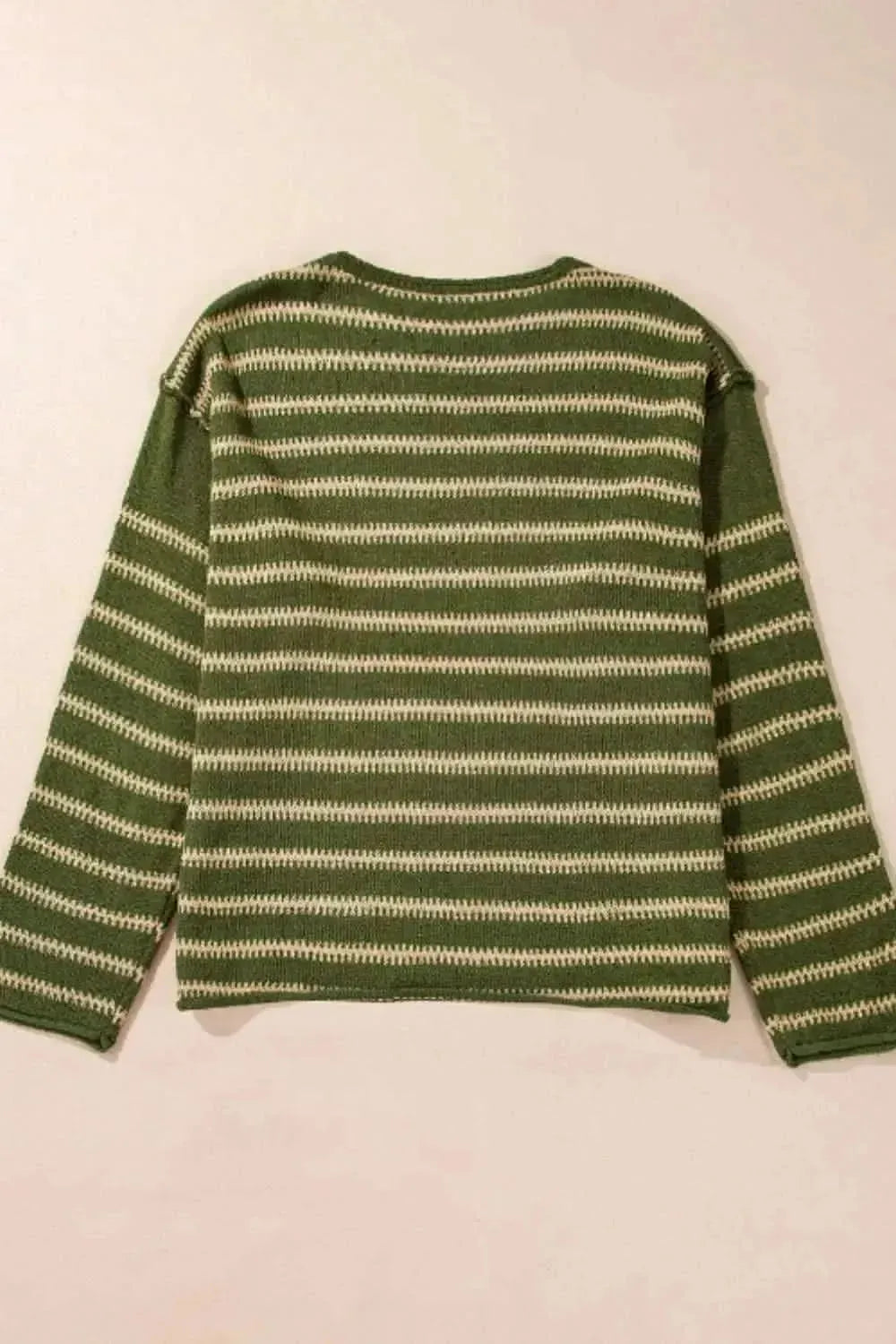 Striped Round Neck Dropped Shoulder Sweater - Bad Moms Club