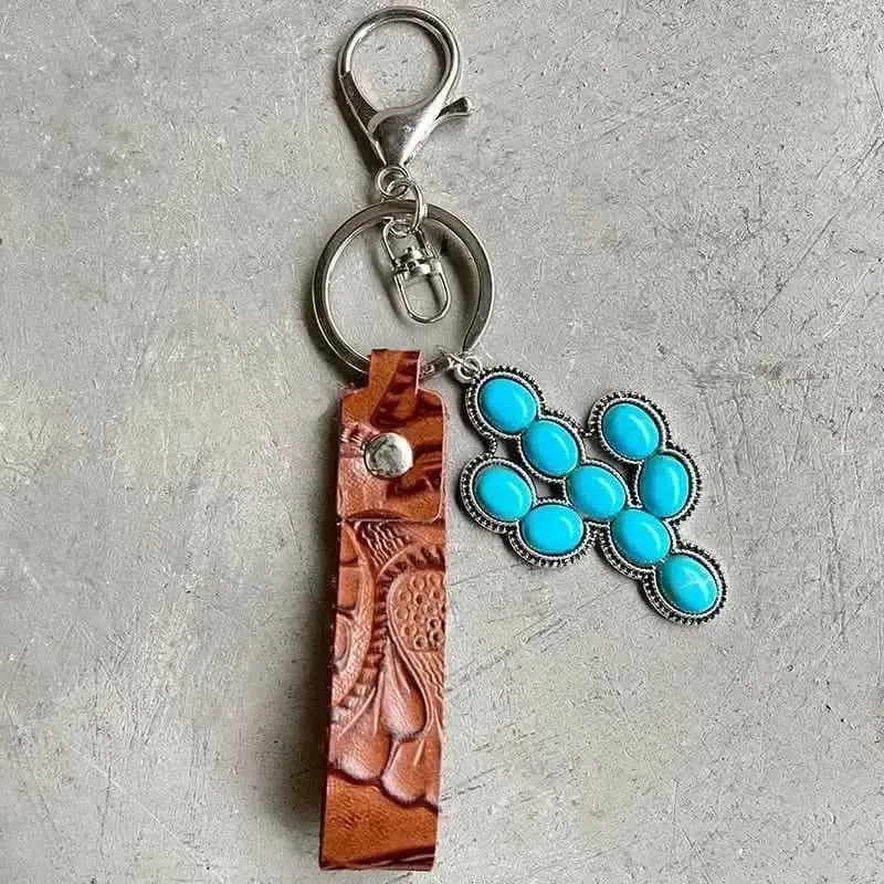 Turquoise Genuine Leather Key Chain - Bad Moms Club