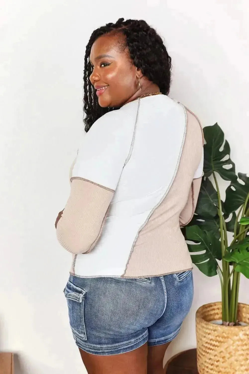 Double Take Color Block Exposed Seam Top - Bad Moms Club