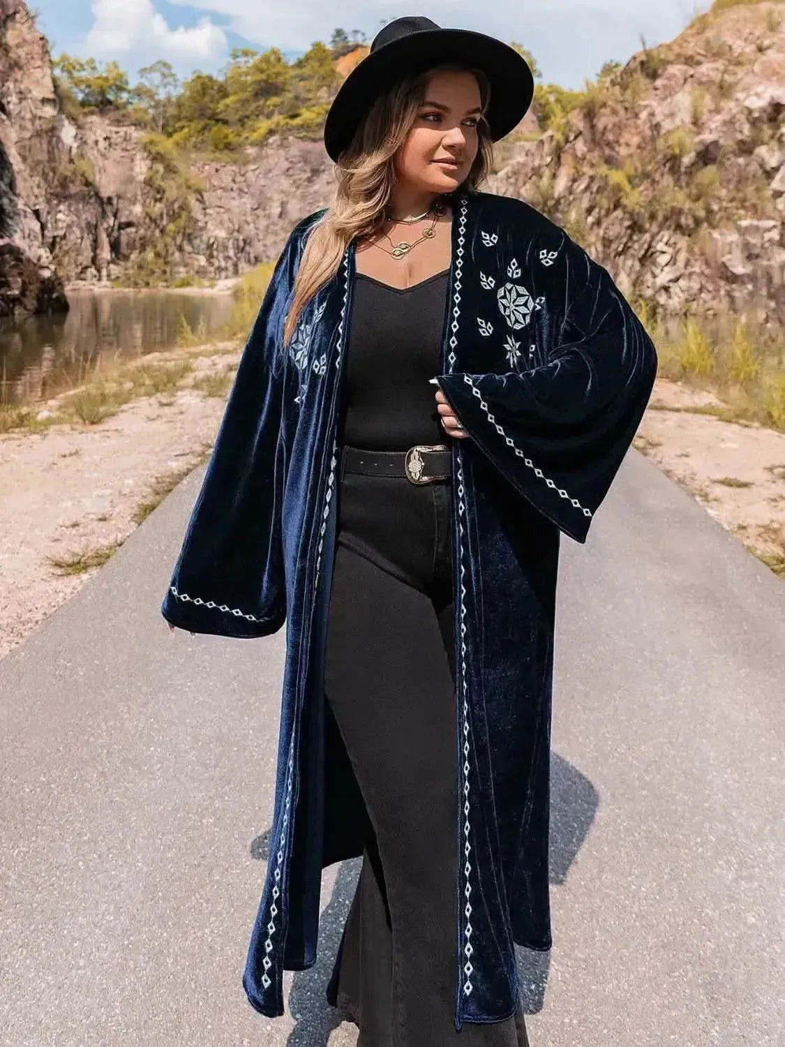 Plus Size Embroidery Open Front Long Sleeve Cardigan - Bad Moms Club