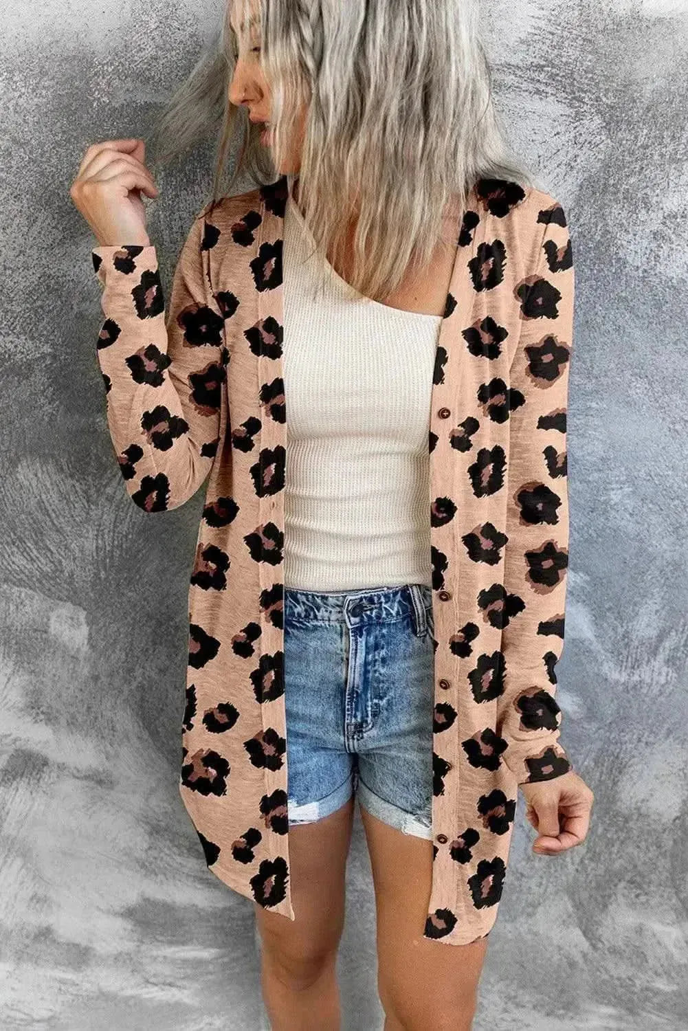 Printed Button Front Longline Cardigan - Bad Moms Club