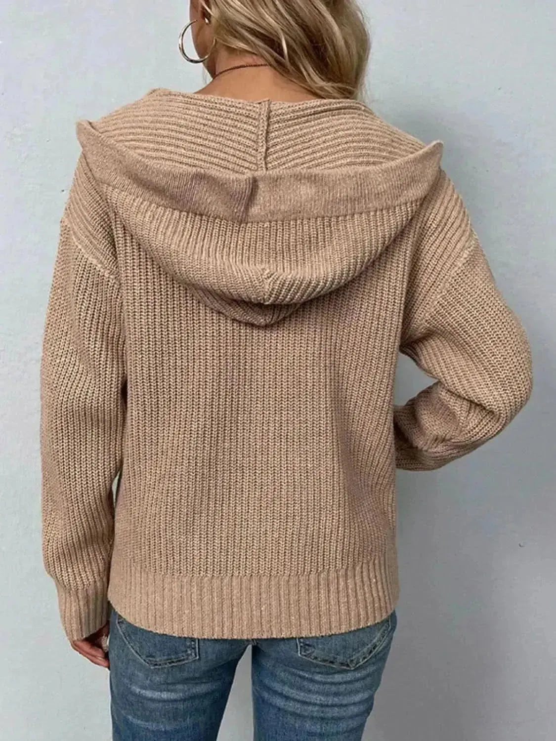Zip-Up Drawstring Detail Hooded Cardigan - Bad Moms Club
