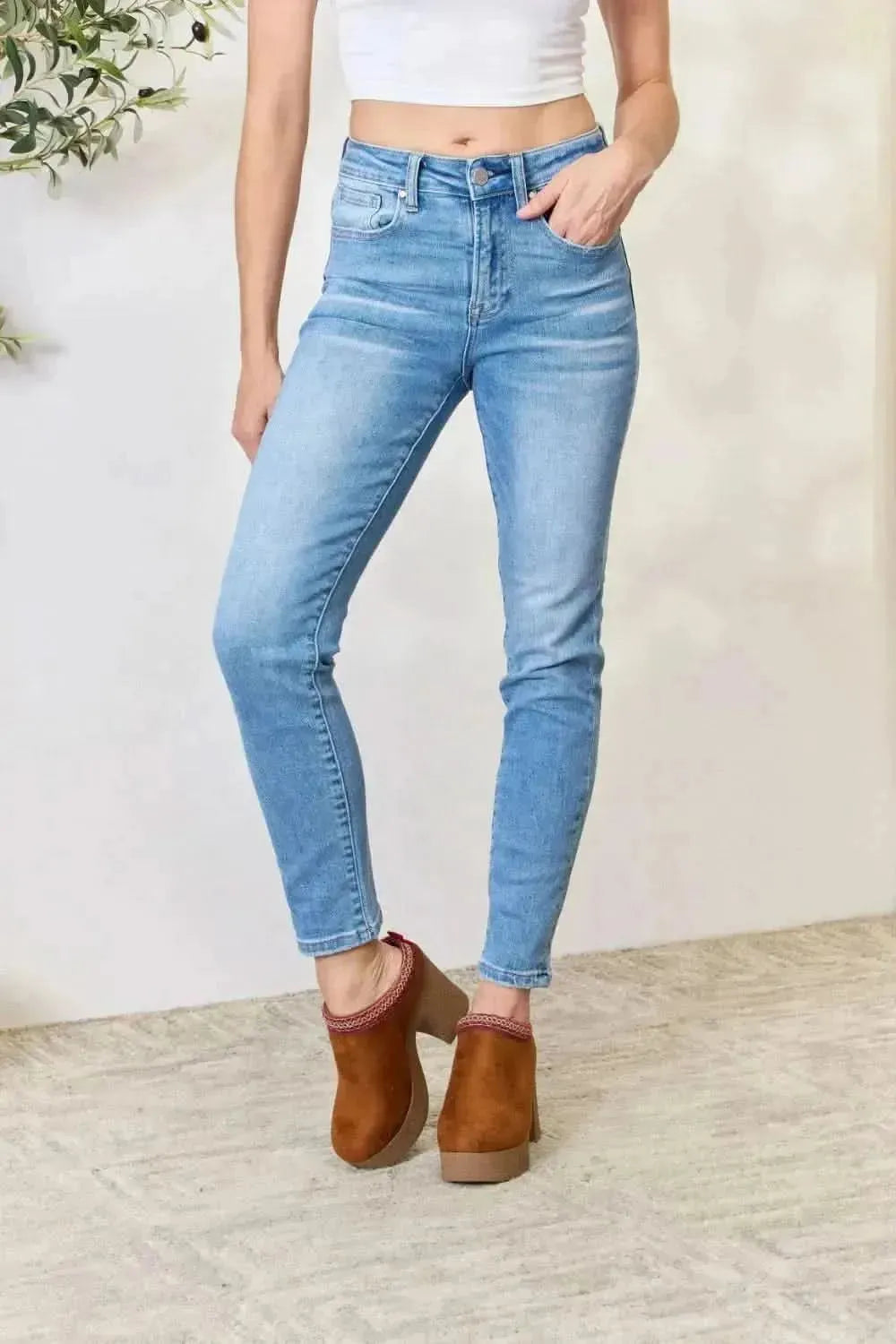 RISEN Full Size Mid Rise Skinny Jeans - Bad Moms Club