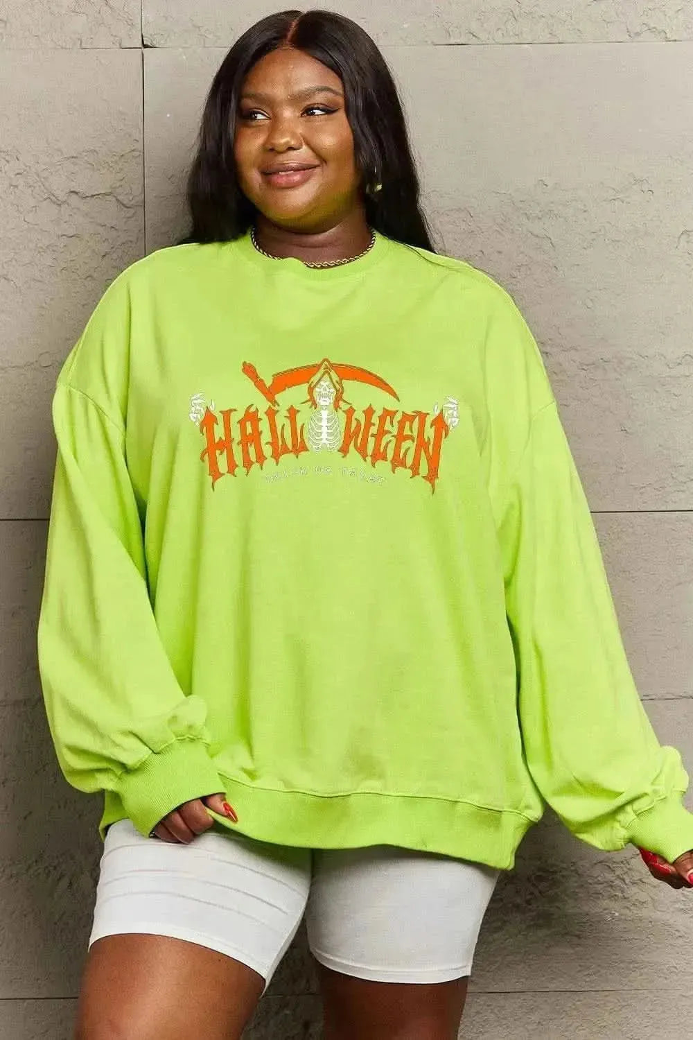 Simply Love Full Size HALLOWEEN TRICK OR TREAT Graphic Sweatshirt - Bad Moms Club
