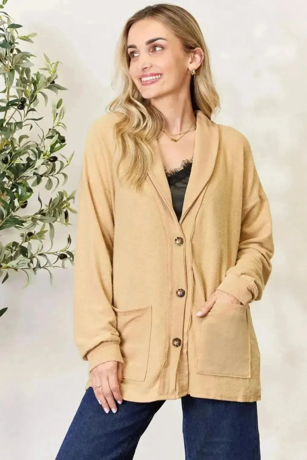 Heimish Full Size Button Up Long Sleeve Cardigan - Bad Moms Club