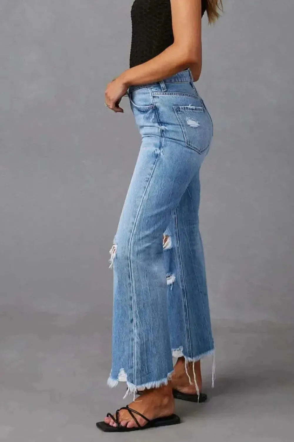 Distressed Raw Hem Jeans with Pockets - Bad Moms Club