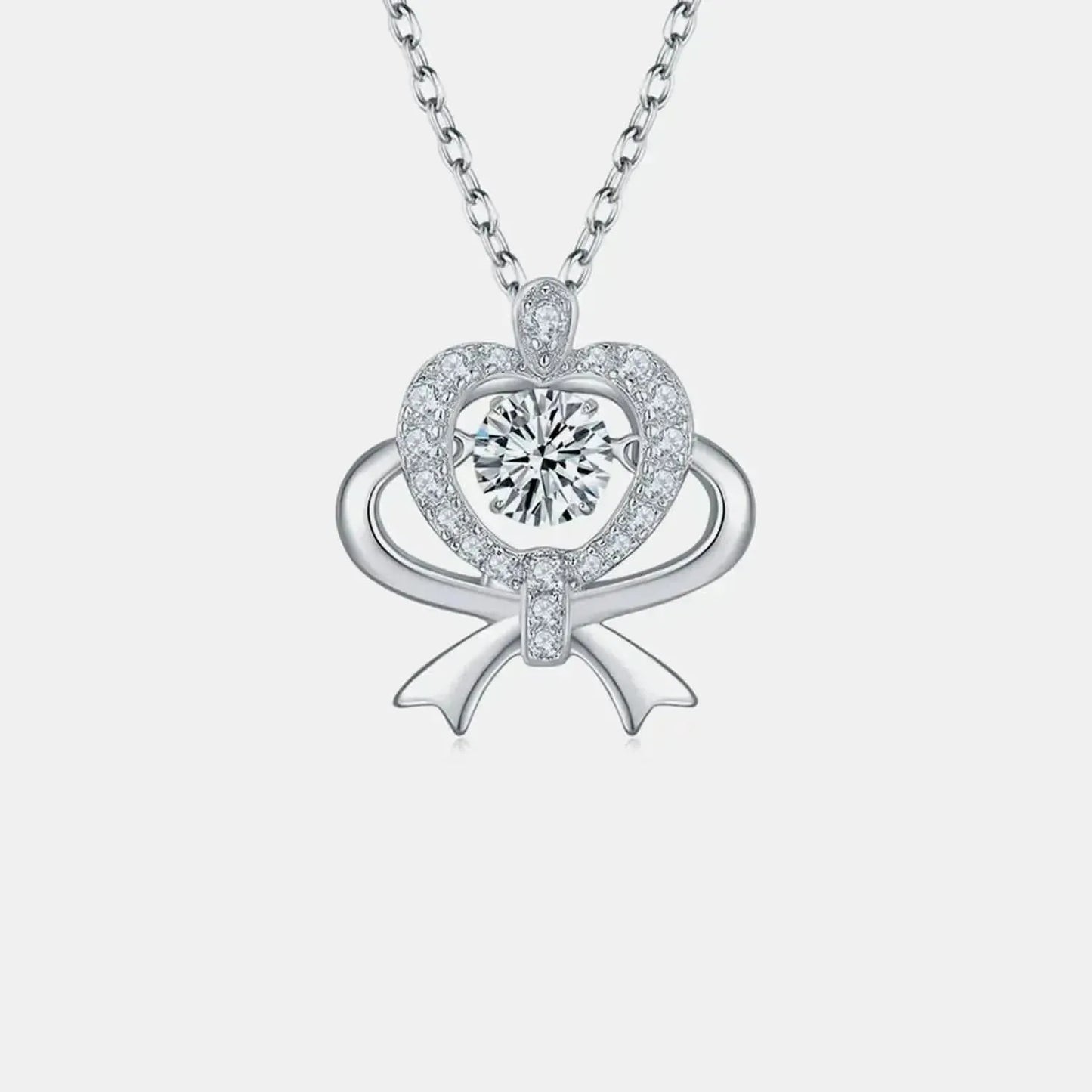Moissanite 925 Sterling Silver Bow & Heart Necklace - Bad Moms Club