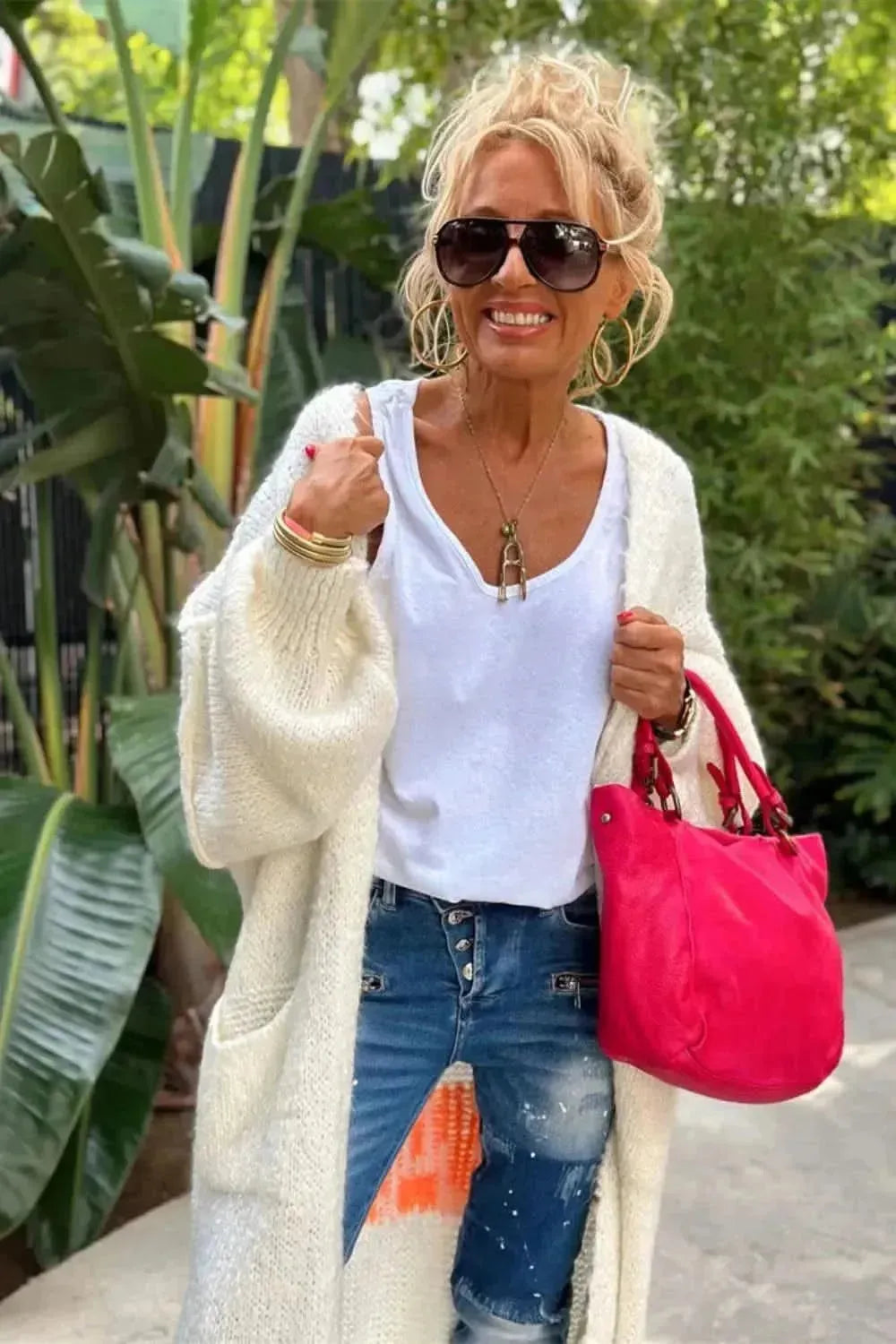 Letter Dropped Shoulder Long Sleeve Cardigan - Bad Moms Club