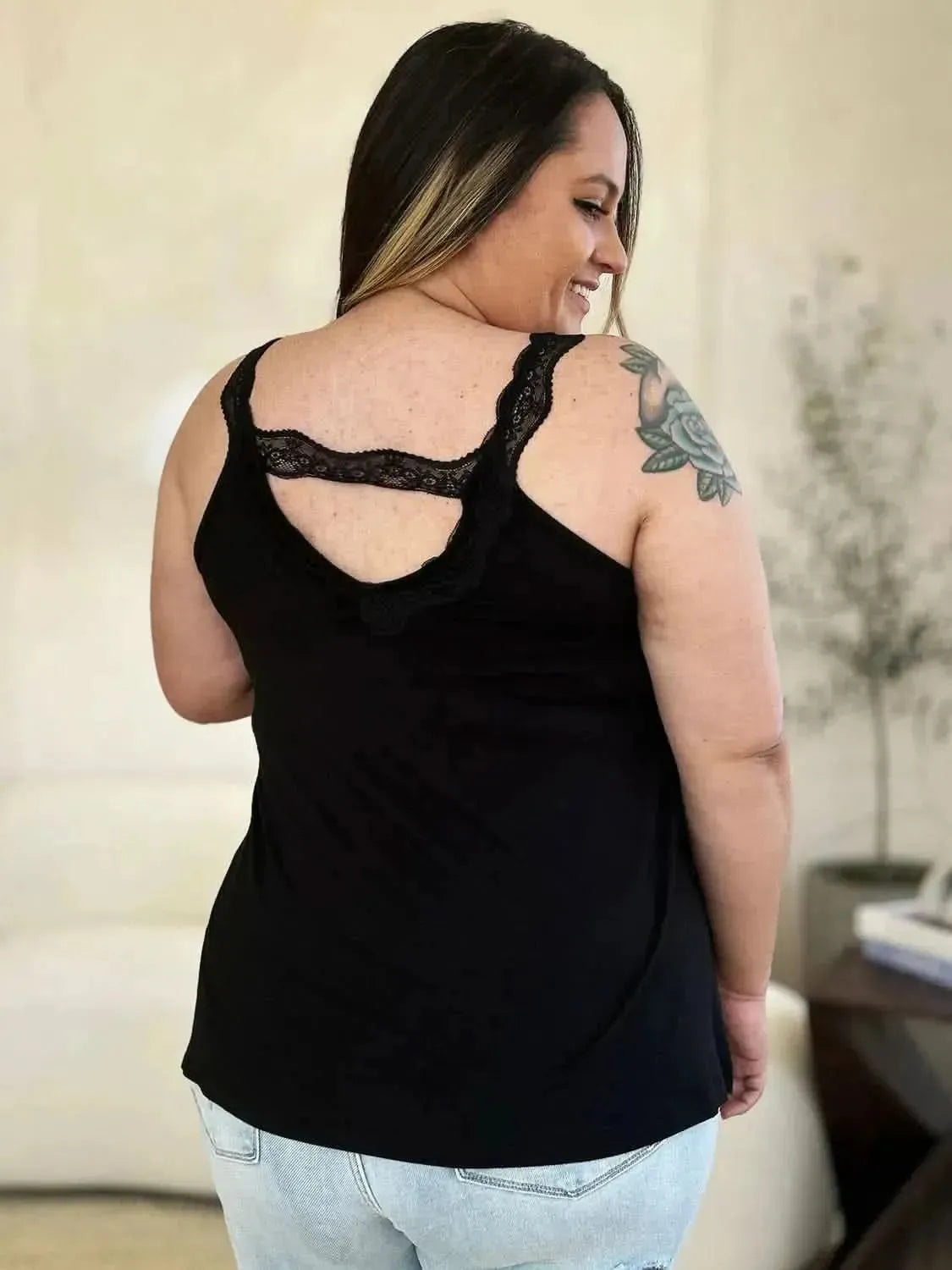 Basic Bae Full Size Lace Detail V-Neck Cutout Cami - Bad Moms Club