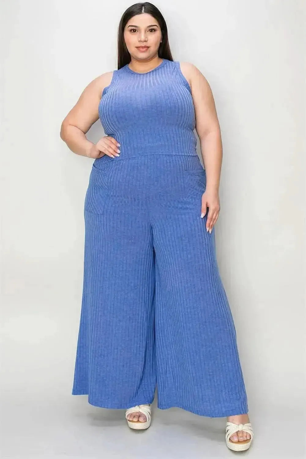 Basic Bae Full Size Ribbed Tank and Wide Leg Pants Set - Bad Moms Club