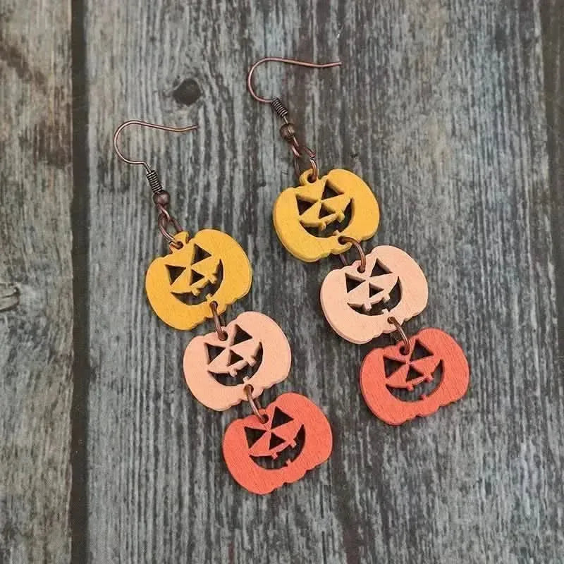 Wooden Contrast Pumpkin Earrings - Bad Moms Club