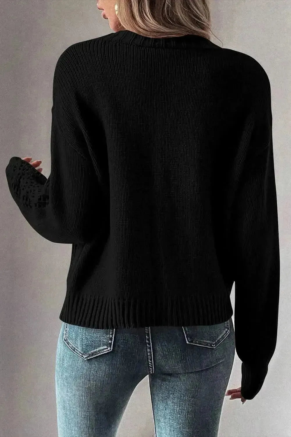 Openwork Button Up Long Sleeve Cardigan - Bad Moms Club