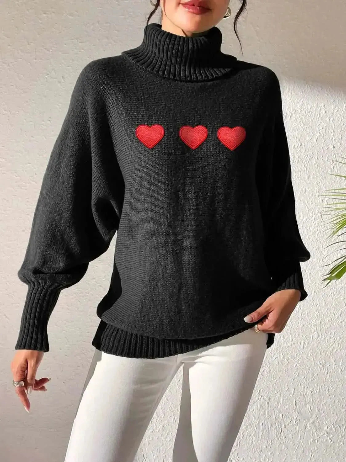 Heart Turtleneck Long Sleeve Sweater - Bad Moms Club