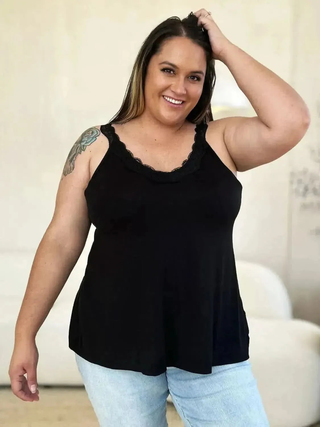 Basic Bae Full Size Lace Detail V-Neck Cutout Cami - Bad Moms Club