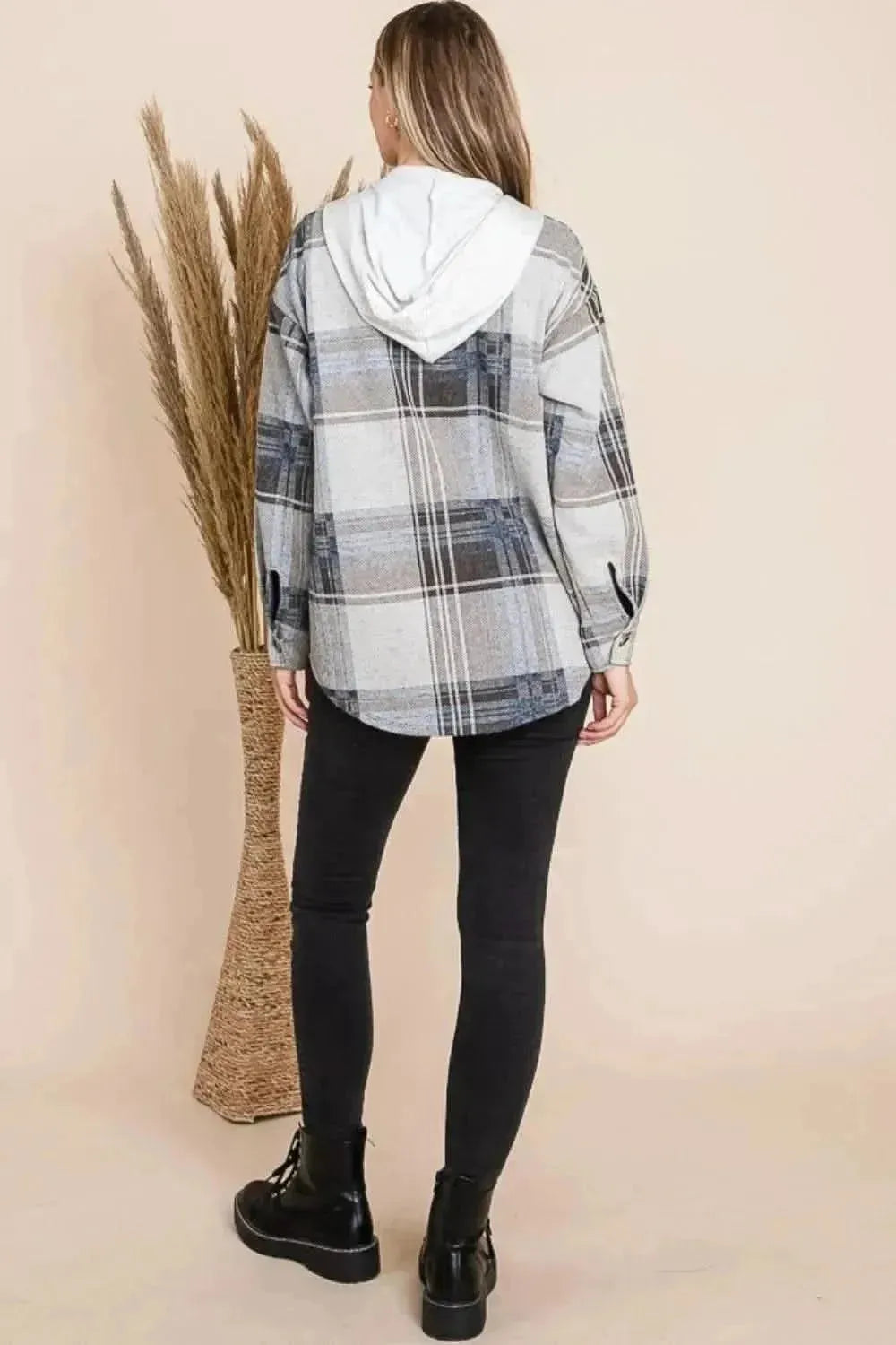 Reborn J Plaid Button Up Drawstring Hooded Jacket - Bad Moms Club