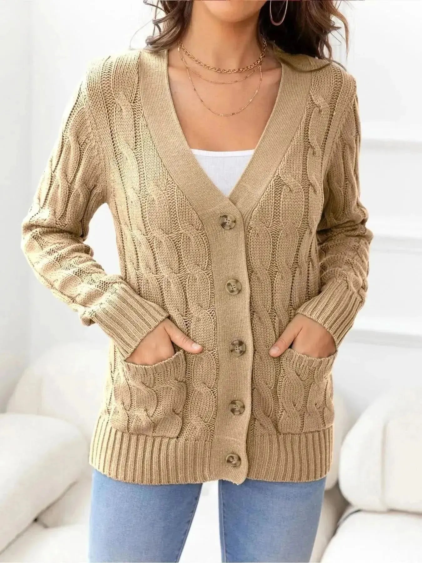 Button Down Cable-Knit Cardigan - Bad Moms Club