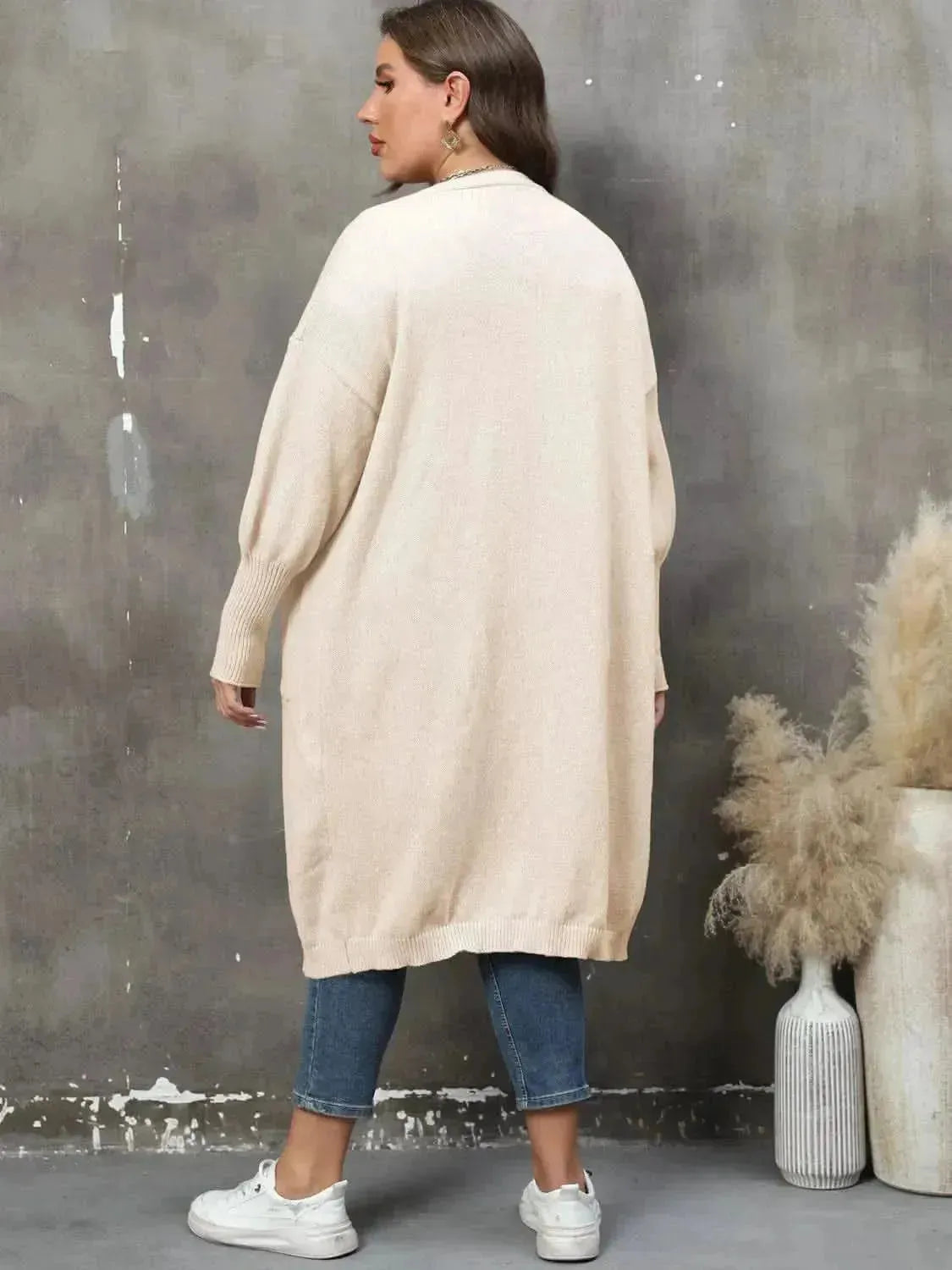 Plus Size Long Sleeve Pocketed Cardigan - Bad Moms Club