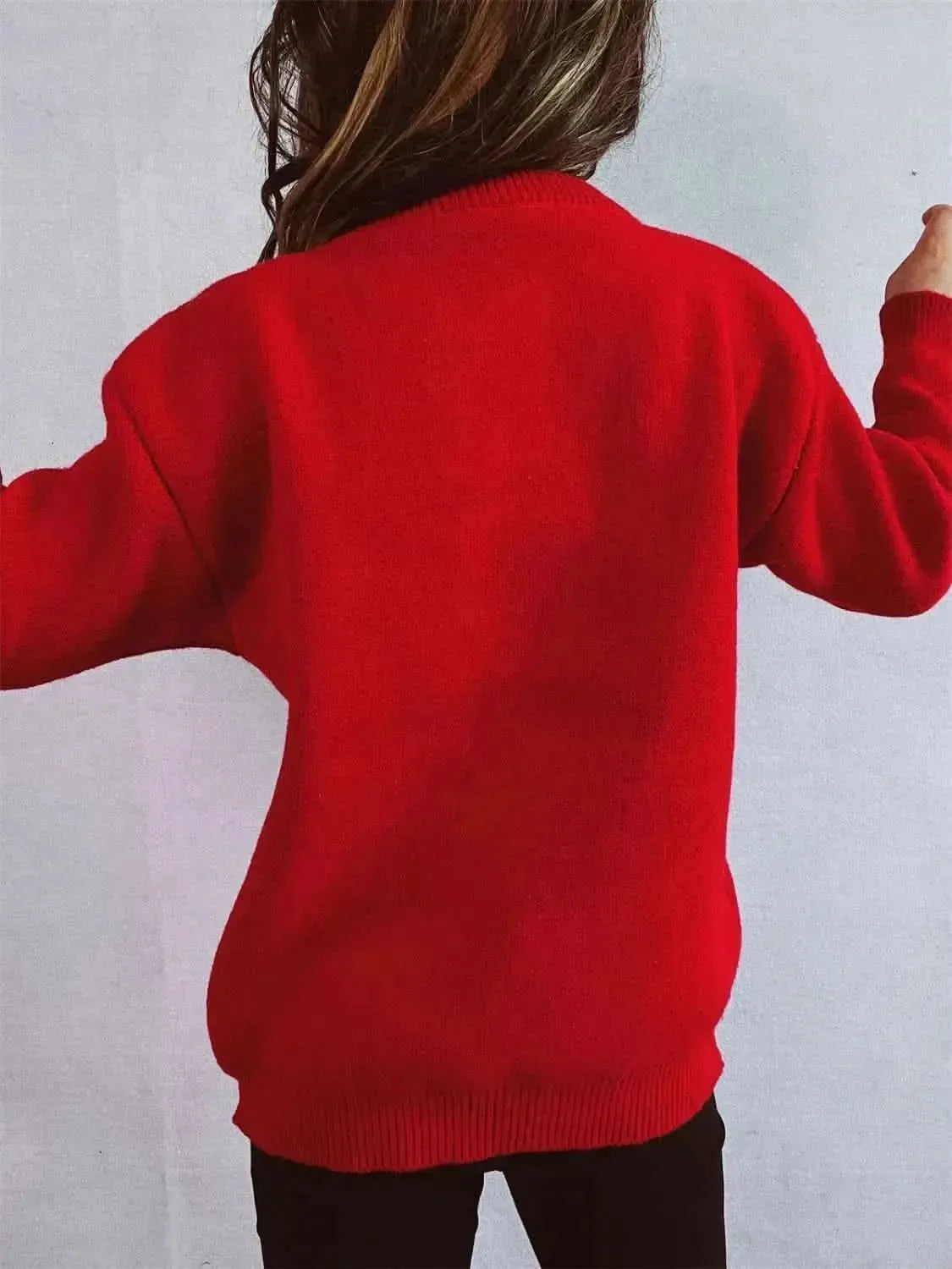 Christmas Tree Round Neck Long Sleeve Sweater - Bad Moms Club