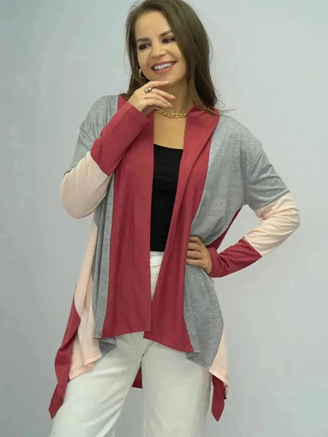 Color Block Open Front Cardigan - Bad Moms Club