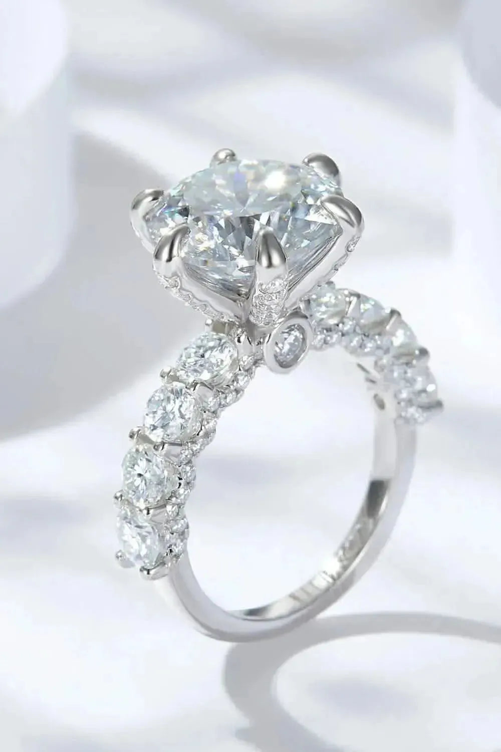 3-Carat Moissanite Platinum-Plated Side Stone Ring - Bad Moms Club