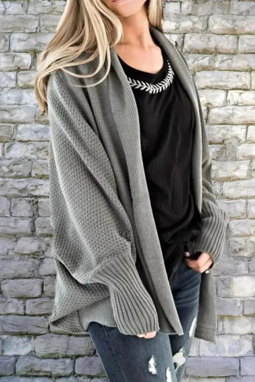 Open Front Dolman Sleeve Longline Cardigan - Bad Moms Club