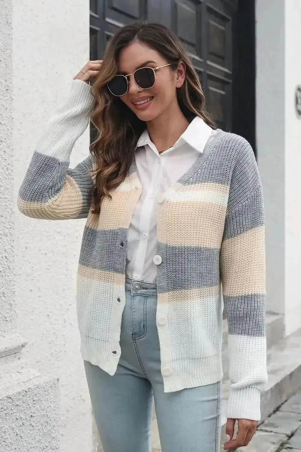 Color Block Button Down Cardigan - Bad Moms Club
