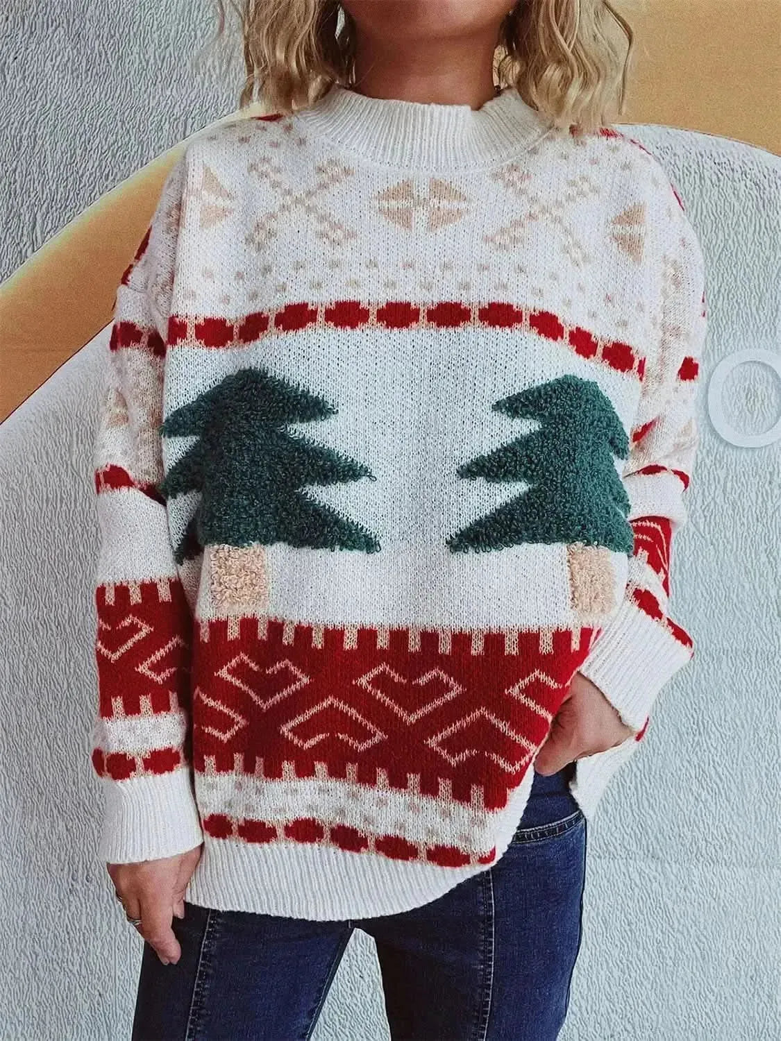 Christmas Tree Mock Neck Long Sleeve Sweater - Bad Moms Club