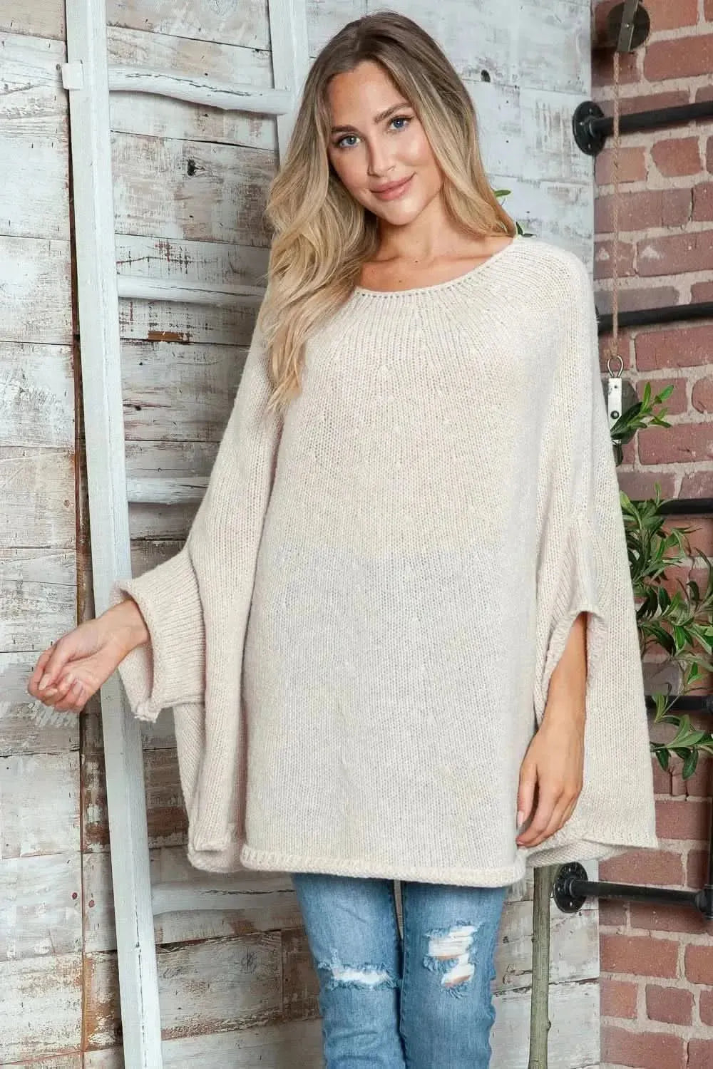 Round Neck Batwing Sleeve Sweater - Bad Moms Club